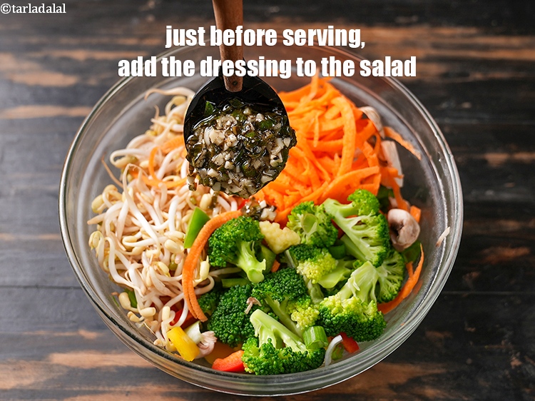 Step 30 – Just before serving, add the dressing to the salad.