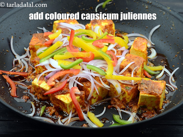 Step 25 – Add 1 cup&nbsp;coloured&nbsp;<a href="https://www.tarladalal.com/glossary-capsicum-juliennes-2350i">capsicum juliennes</a>.&nbsp;<br /> &nbsp;