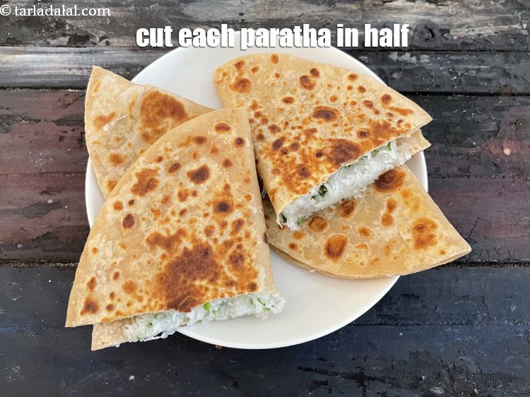 Step 45 – Cut each paratha in half.