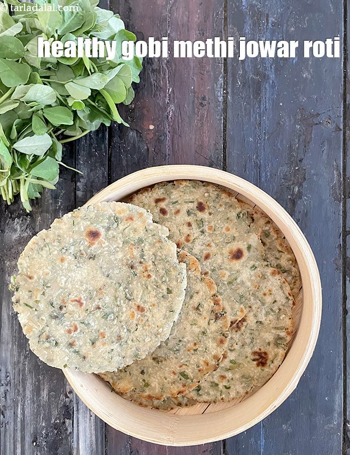 Step 25 – Serve <strong>cauliflower methi paratha | healthy gobi methi jowar roti | cauliflower coriander paratha |</strong>&nbsp;&nbsp;immediately.