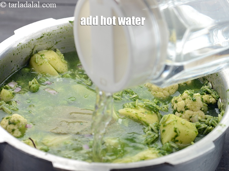 Step 28 – Add 3 cups of hot water, mix well.