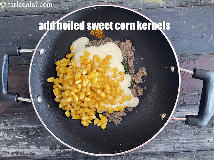 Step 30 – Add&nbsp;<meta charset="UTF-8" />3/4 cup&nbsp;<a href="glossary-boiled-sweet-corn-kernels-153i">boiled sweet corn kernels (makai ke dane)</a>.