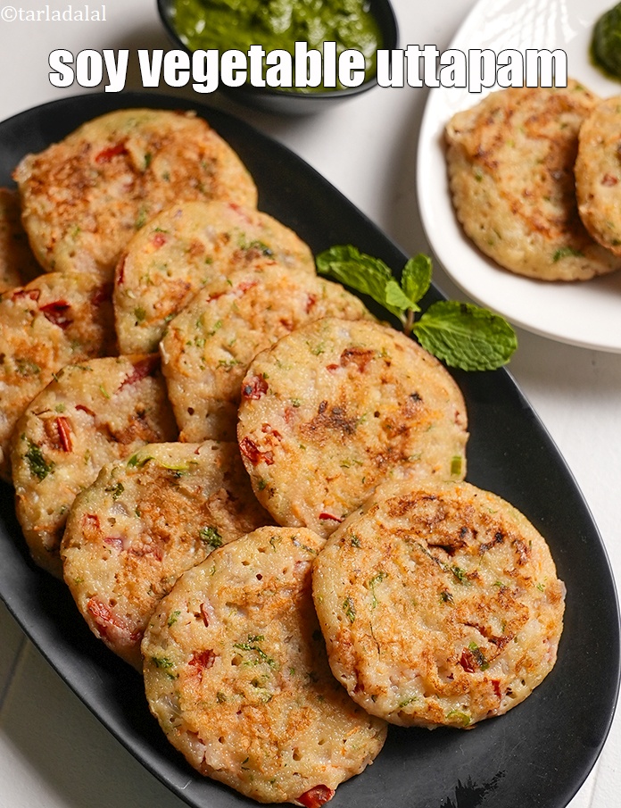 Step 23 – Serve <strong>quick soya uttapam | soy vegetable uttapam | Indian soy pancake |&nbsp;</strong>&nbsp;hot with cooconut …