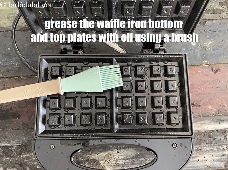 Step 25 – <meta charset="UTF-8" />Grease the waffle maker with little oil. Grease the bottom plate and top …
