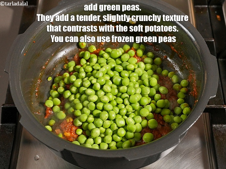 Step 24 – Add 1 cup&nbsp;<a href="https://www.tarladalal.com/glossary-green-peas-matar-hare-matar-vatana-180i">green peas</a>. They add a tender, slightly crunchy texture that contrasts with …