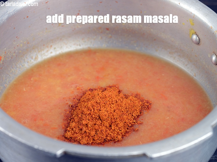 Step 25 – Add 1&frac12; tbsp of the prepared rasam masala.