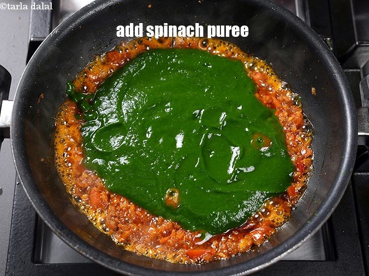 Step 28 – Add 1&frac12; cups of spinach puree.