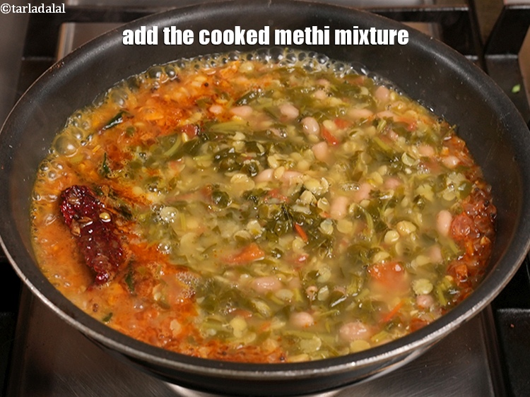 Step 24 – Add the cooked methi mixture.