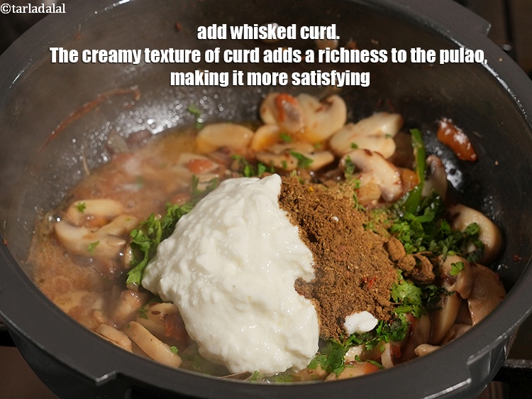 Step 24 – Add &frac12; cup <a href="https://www.tarladalal.com/glossary-whisked-curds--2096i">whisked curds (dahi)</a>. The creamy texture of curd adds a richness …