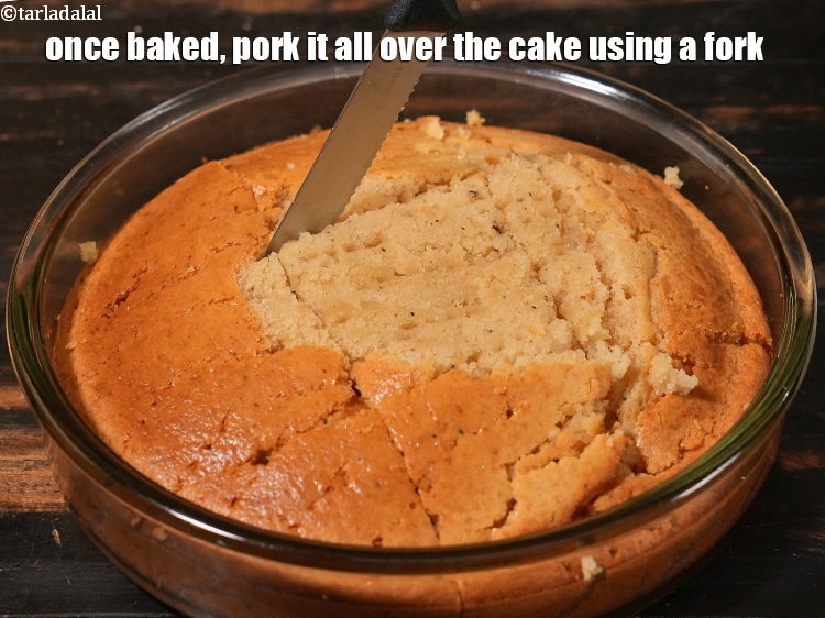 Step 24 – Once baked, pork it all over the cake using a fork.