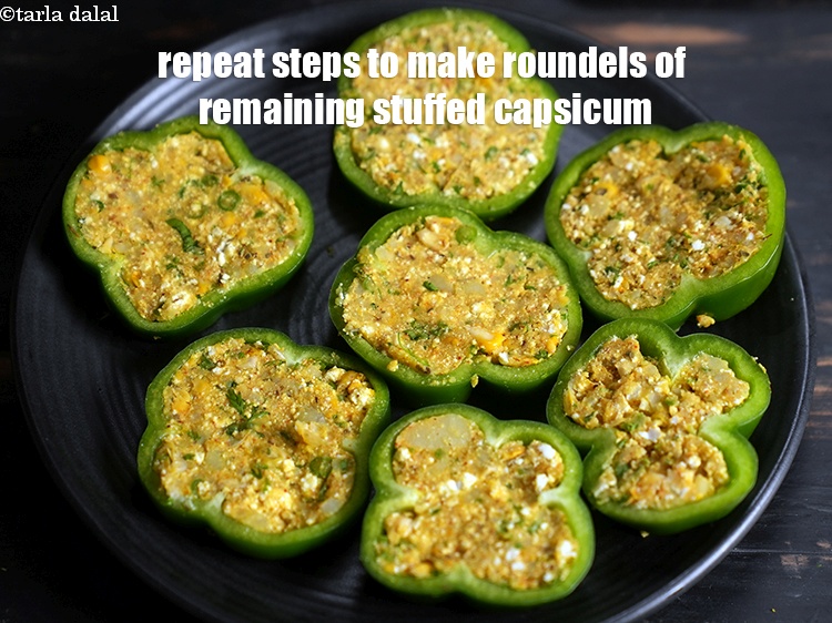 Step 24 – Repeat steps 3 and 4 to make roundels of remaining stuffed capsicum.