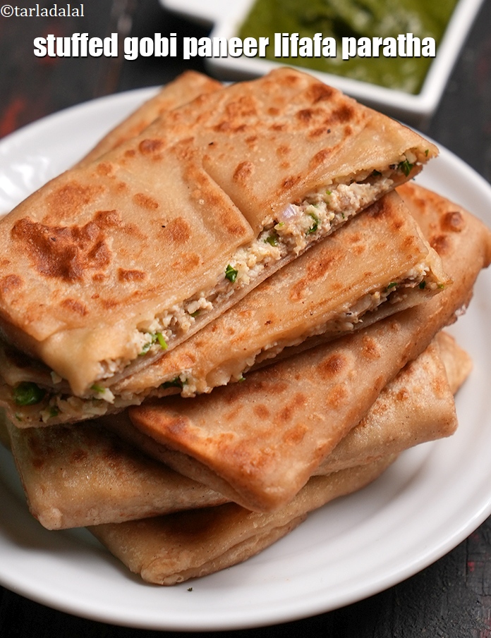 Step 32 – Serve <strong>cauliflower paneer lifafa paratha recipe | stuffed gobi paneer lifafa paratha | cauliflower paneer …