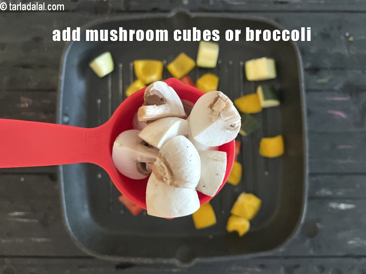 Step 24 – Add&nbsp;<meta charset="UTF-8" />1/4 cup&nbsp;<a href="glossary-mushroom-cubes-2282i">mushroom (khumbh) cubes</a>.<u><em> If you don't like mushrooms use broccoli or …