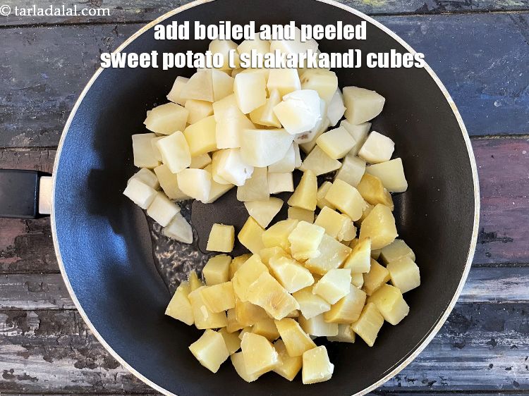 Step 24 – Add&nbsp;<meta charset="UTF-8" />2 cups&nbsp;<a href="glossary-parboiled-potato-cubes-2420i">boiled and peeled sweet potato (shakarkand) cubes</a>.&nbsp;<u><em>See above on step by …