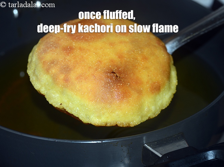 Step 27 – Once fluffed, deep-fry the kachori on slow flame for 3 to 4 minutes or until …