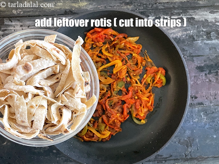 Step 24 – <html><head></head><body><p>Add&nbsp;5&nbsp;<a href="leftover-chapattis-7480r">leftover chapattis</a>&nbsp;, cut into long strips.</p></body></html>