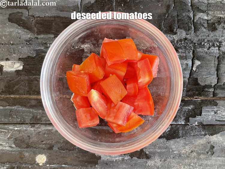 Step 30 – Then cut the tomotoes into pieces or cubes. We have deseeded our tomatoes.