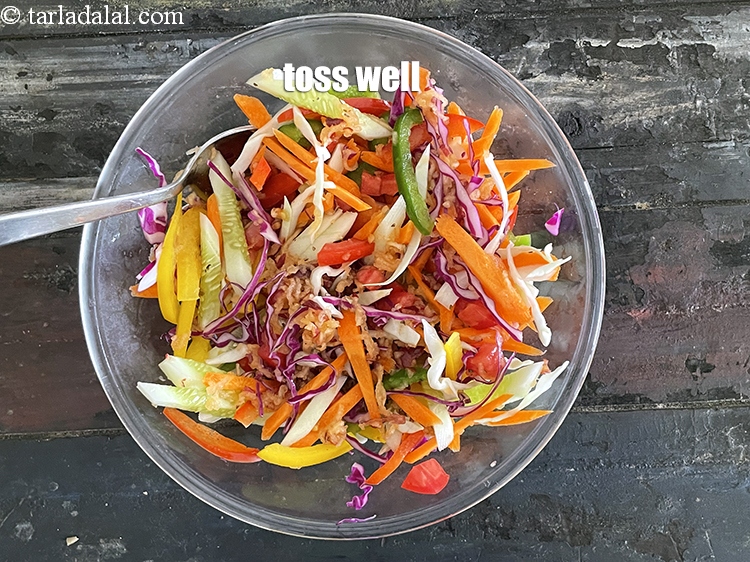 Step 25 – Toss <strong>nutritious vegetable salad | Indian carrot, cabbage and capsicum salad | low salt healthy …