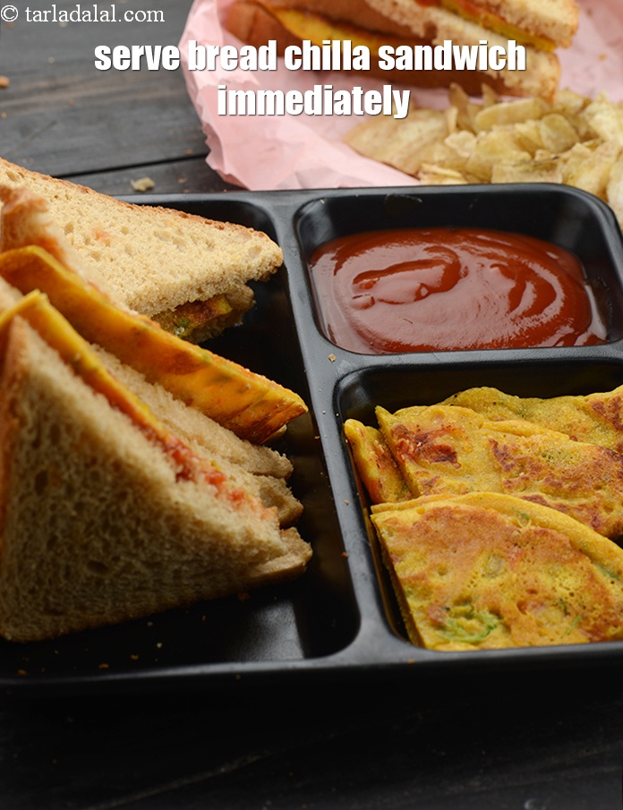 Step 24 – Serve <strong>besan chilla sandwich recipe | bread chilla sandwich | Indian pudla sandwich | cheela …