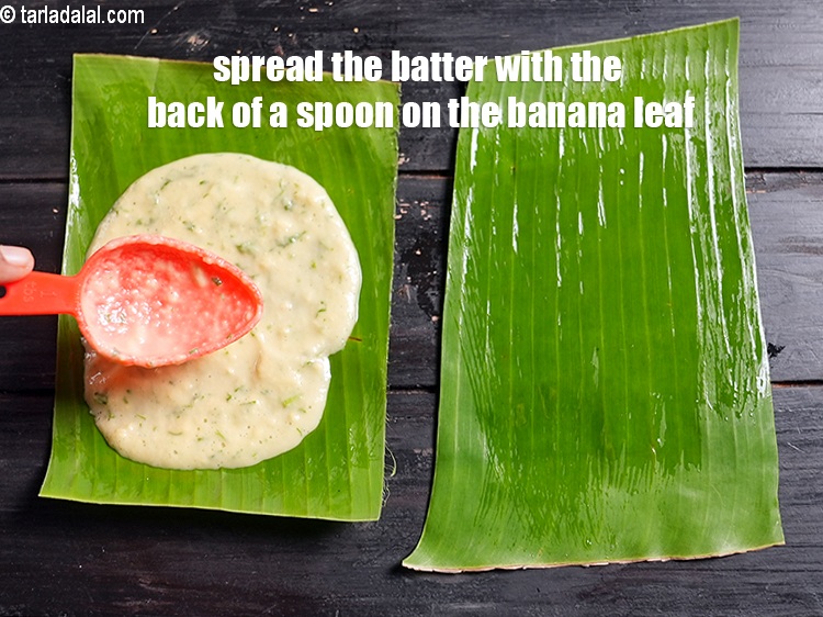 Step 40 – <meta charset="UTF-8" /> Spread the batter with the back of a spoon on the banana …