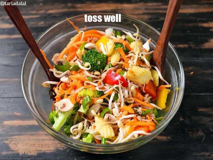 Step 31 – Toss <strong>baby corn and mushroom salad | &nbsp;sprouts, capsicum, carrots salad | Vitamin C, Vitamin …