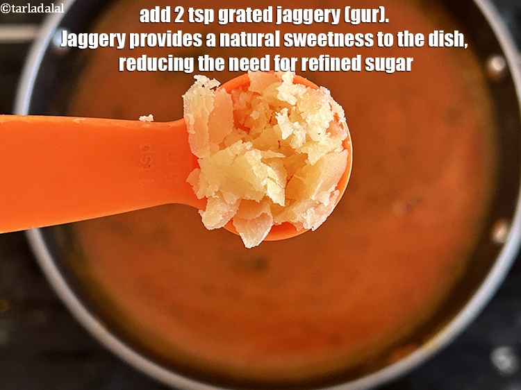 Step 25 – Add&nbsp;<meta charset="UTF-8" />2 tsp&nbsp;<a href="glossary-grated-jaggery-947i">grated jaggery (gur)</a>.&nbsp;Jaggery provides a natural sweetness to the dish, reducing …