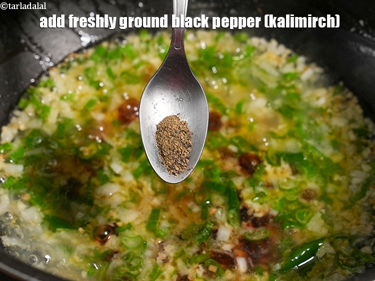 Step 25 – Add&nbsp;1/2 tsp&nbsp;<a href="https://www.tarladalal.com/glossary-freshly-ground-black-pepper-kalimirch-powder-kali-mirch-ka-powder-567i">freshly ground black pepper (kalimirch)</a>.