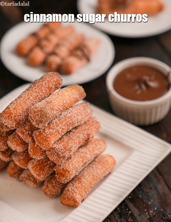 Step 26 – Serve<strong> eggless churros recipe | cinnamon sugar churros | Nutella stuffed churros |</strong> immediately with …