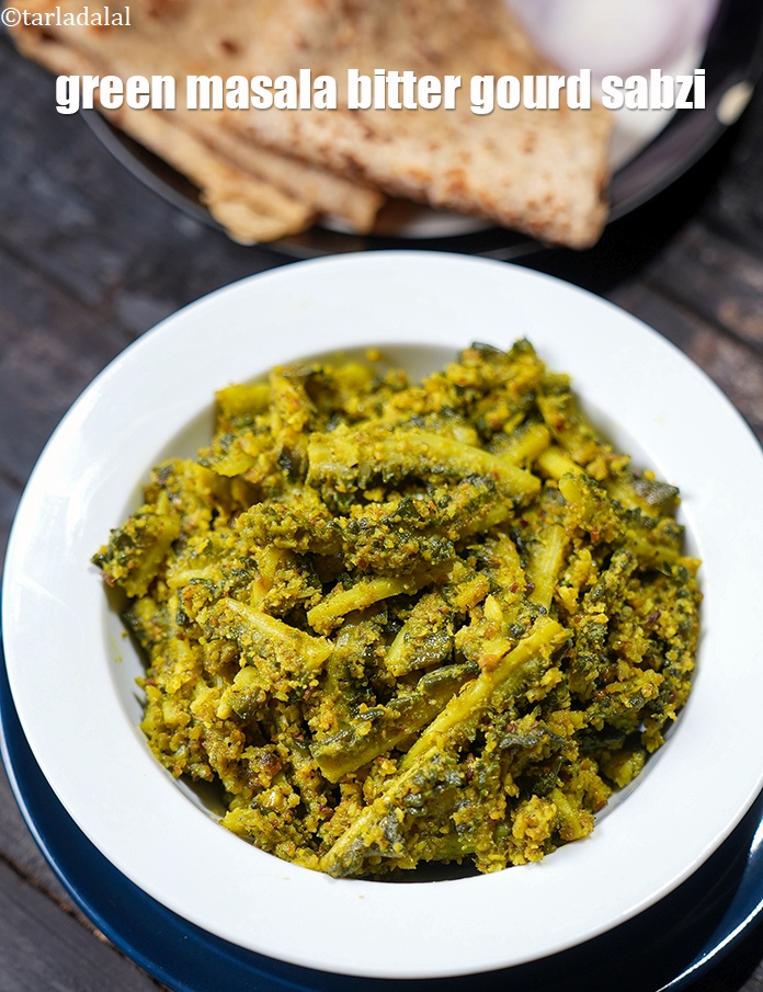 Step 25 – Serve <strong>green masala karela</strong> hot with roti or rice.