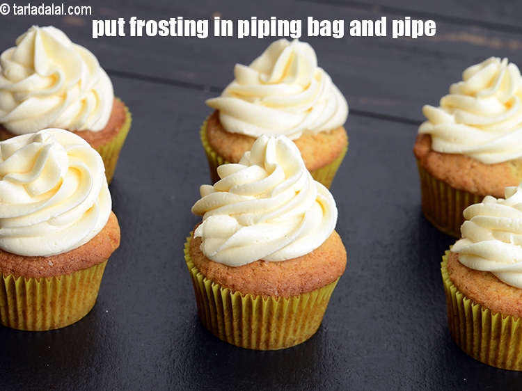 Step 27 – Put the frosting in the star nozzle fitted piping bag. Pipe out any desired design …