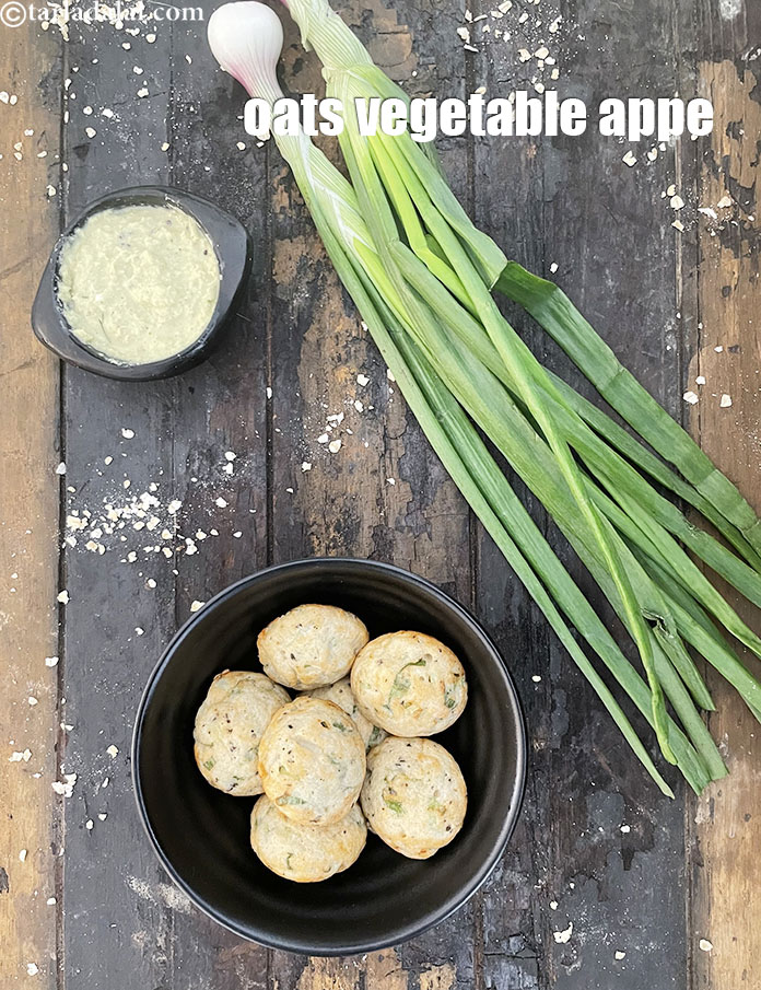 Step 28 – Serve <strong>oats appe | oats vegetable appe | healthy oats appe |&nbsp;</strong>with coconut chutney.