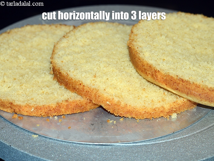 Step 27 – Make marking using a serrated knife to cut it horizontally into 3 equal layers. Keep …