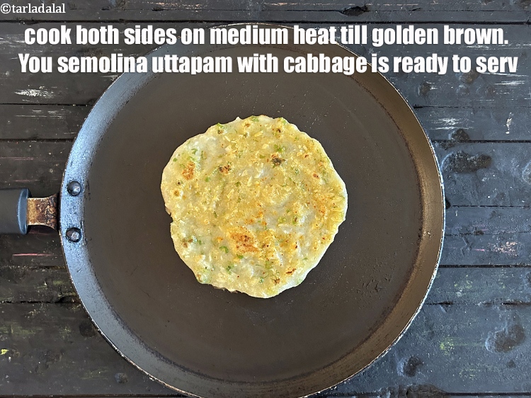 Step 25 – Cook both sides on medium heat till golden brown.&nbsp;<strong>semolina uttapam with cabbage</strong> is ready to …