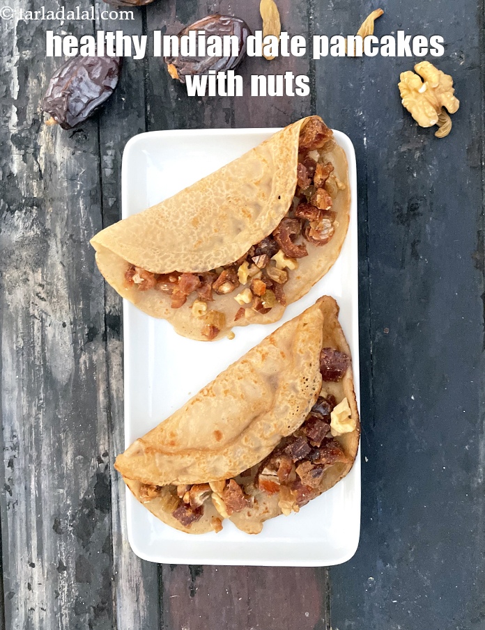 Step 27 – Serve <strong>eggless date pancakes | Indian date pancakes with nuts | healthy whole wheat khajur …