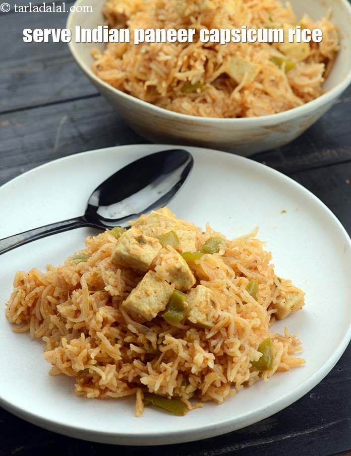 Step 28 – Serve <strong>capsicum paneer pulao recipe | Indian paneer capsicum rice | paneer capsicum pulao in …