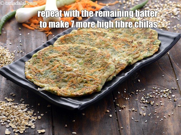 Step 24 – Repeat with the remaining batter to make 7 more <strong>high fibre chilas</strong>.