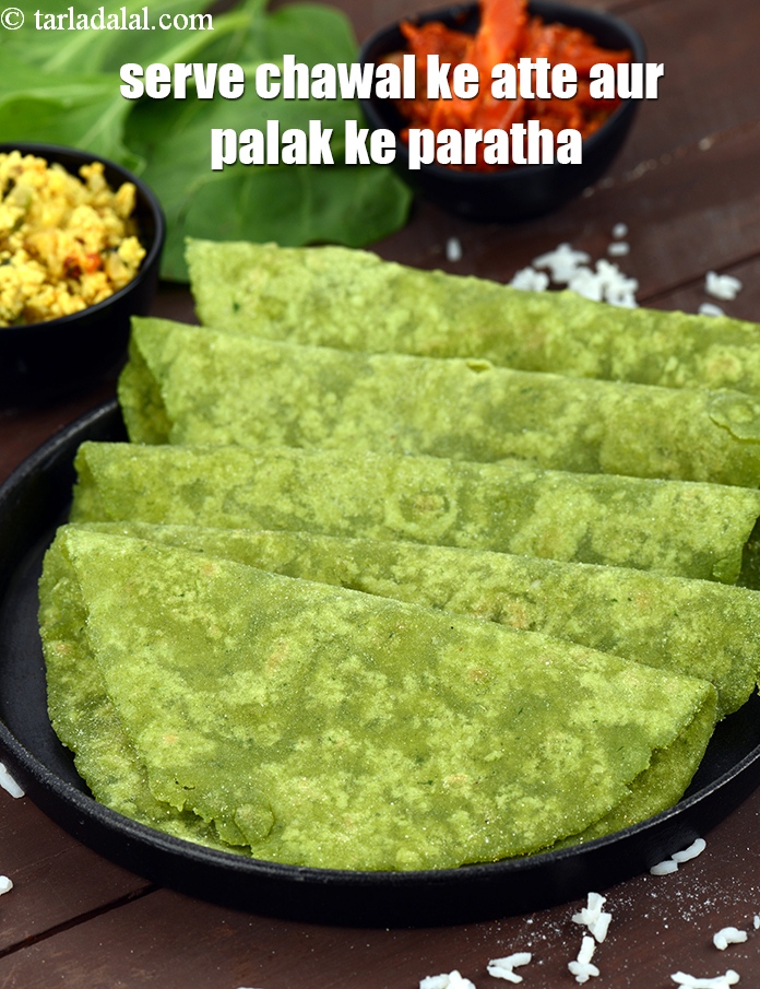 Step 25 – Serve<strong> palak aur chawal ki roti recipe | chawal ke atte aur palak ke paratha …