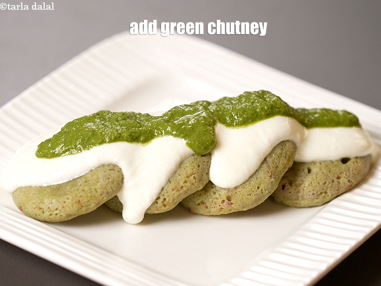 Step 26 – Add &frac12; tbsp of green chutney over them.