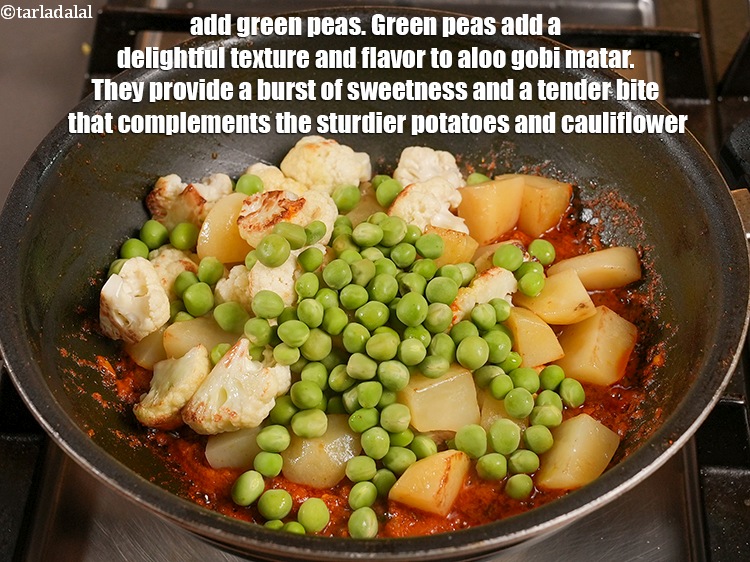 Step 26 – Add &frac34; cup&nbsp;<a href="https://www.tarladalal.com/glossary-green-peas-matar-hare-matar-vatana-180i">green peas</a>. Green peas (matar) add a delightful texture and flavor to …