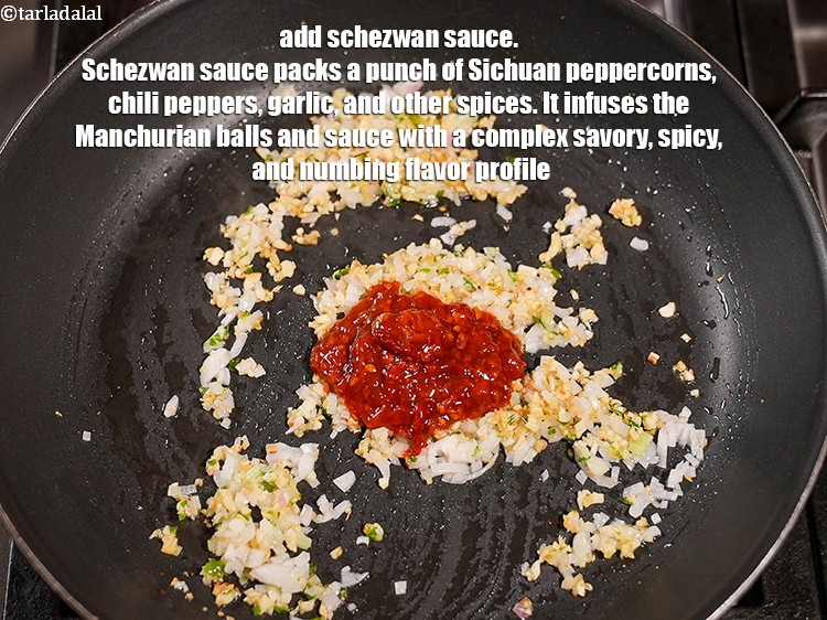 Step 25 – Add 1&frac12; tbsp <a href="https://www.tarladalal.com/glossary-schezwan-sauce-schezuan-sauce-1872i">schezwan sauce</a>. Schezwan sauce packs a punch of Sichuan peppercorns, chili …