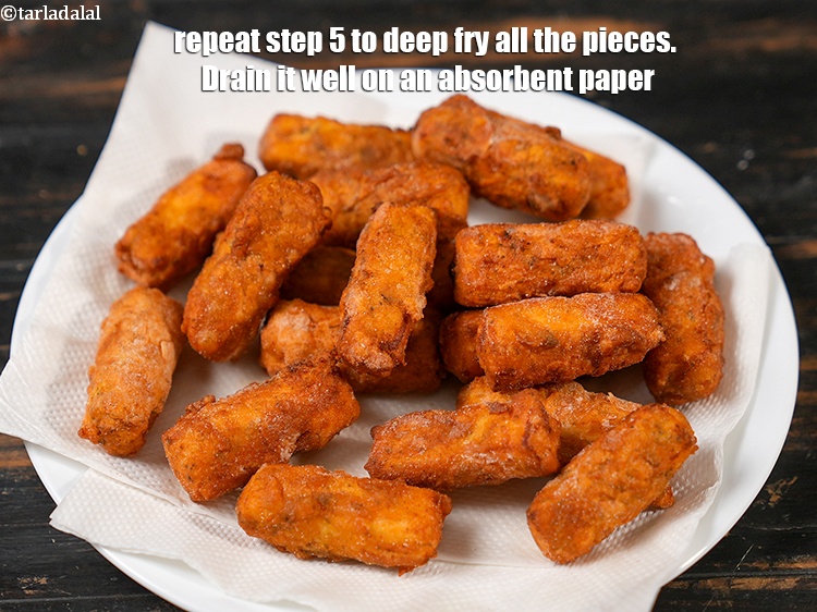 Step 26 – Repeat step 5 to deep fry all the pieces. Drain it well on an absorbent …