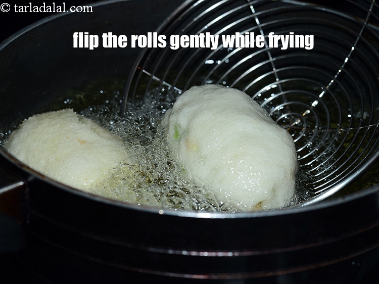 Step 32 – Gently flip the rolls while frying otherwise the rolls will break.
