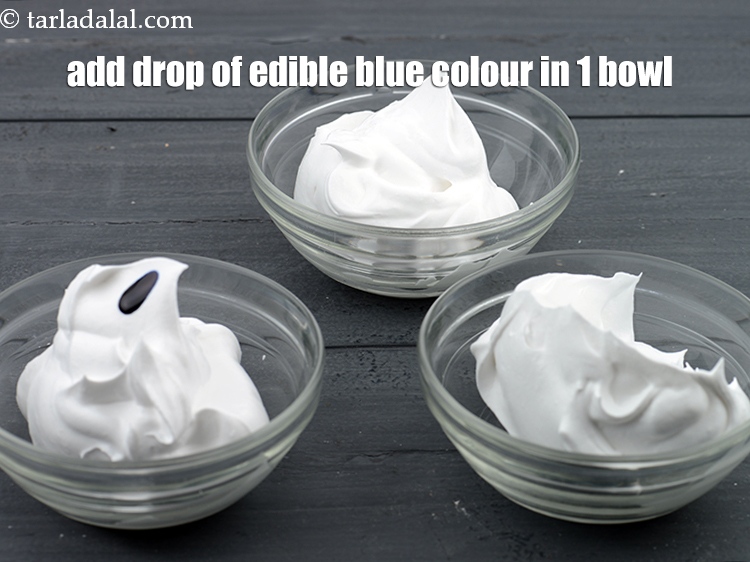 Step 26 – Add a drop of edible&nbsp;<a href="https://www.tarladalal.com/glossary-blue-colour-1359i">blue colour</a> in 1 bowl.&nbsp;