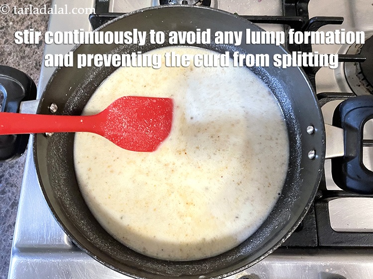 Step 29 – <p>While stirring continuously to avoid any lump formation. <i><u>If you don't stir the kadhi continuously …