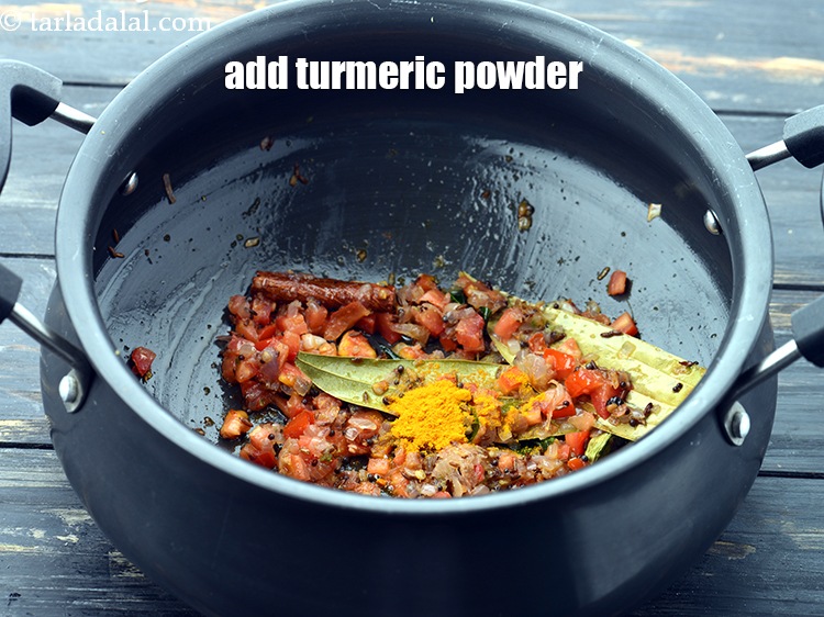 Step 27 – Add 1/4 tsp&nbsp;<a href="https://www.tarladalal.com/glossary-turmeric-powder-haldi-645i">turmeric powder (haldi)</a>.&nbsp;
