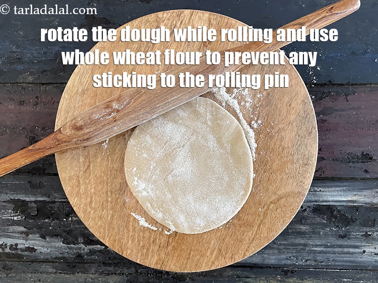 Step 28 – Rotate the dough while rolling and use flour to prevent any sticking to the rolling …