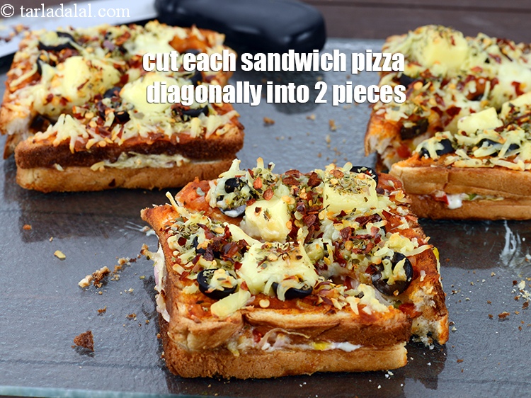 Step 26 – Cut each sandwich pizza diagonally into 2 pieces.