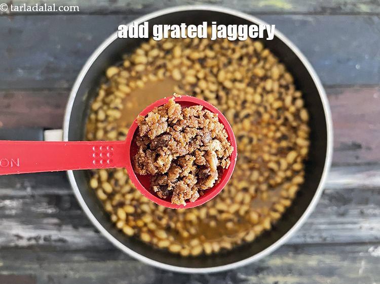 Step 28 – <p>Add 2 tsp&nbsp;<a href="glossary-grated-jaggery-947i">grated jaggery (gur)</a>. This gives a bit of sweetness to completment the …