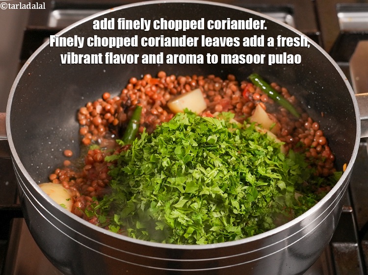 Step 27 – Add &frac12; cup finely <a href="https://www.tarladalal.com/glossary-chopped-coriander-783i">chopped coriander (dhania)</a>. Finely chopped coriander leaves add a fresh, …