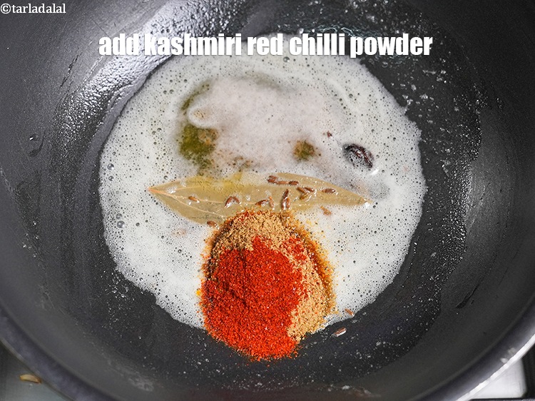 Step 27 – Add &frac12; tsp <a href="https://www.tarladalal.com/glossary-kashmiri-red-chilli-powder-kashmiri-mirch-powder-2684i">kashmiri red chilli powder</a>.